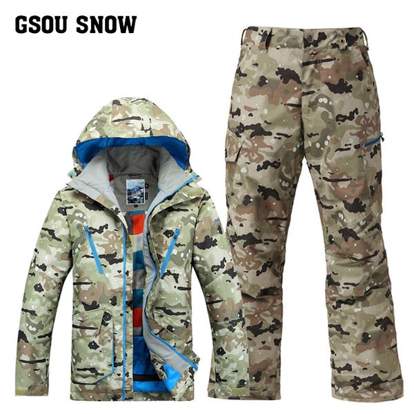 

gsou snow camouflage skiing suit men's outdoors windproof waterproof ski jacket ski pants winter warm skiing slothes for men