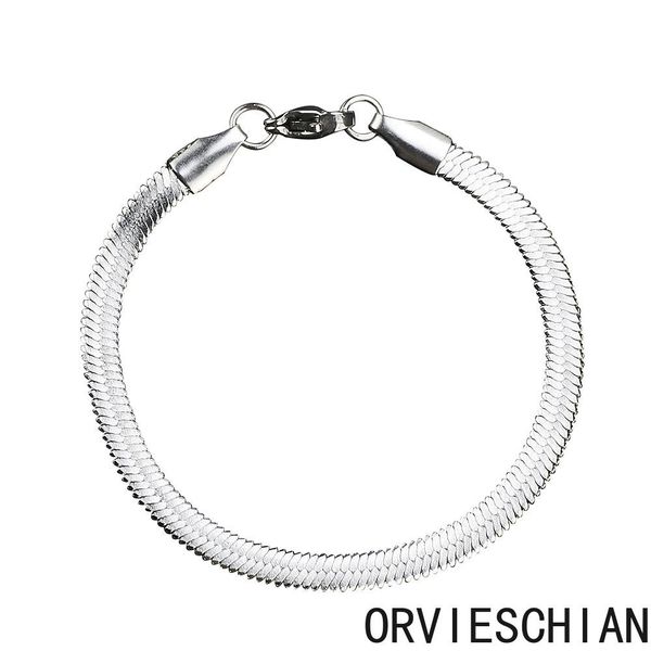 

american hip-hop tiandi titanium flat snake bone bracelet hip-hop hip-hop couple couple flat snake chain simple hundred hand jewelry, Black