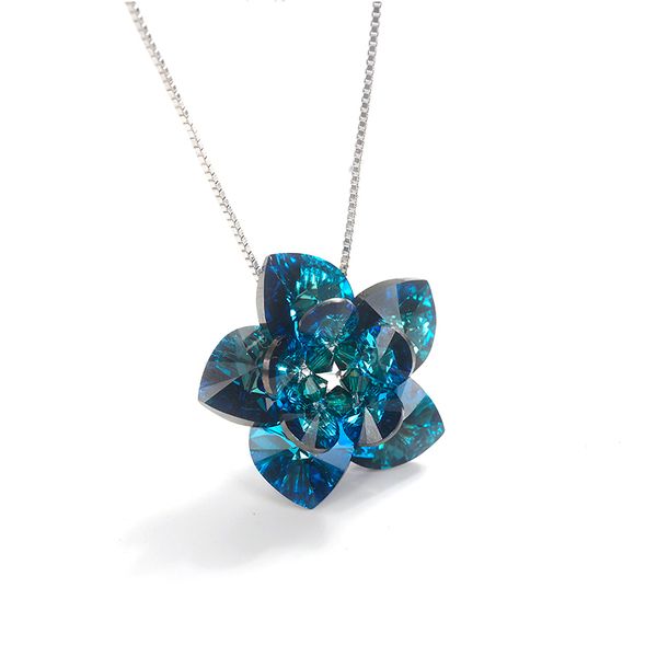 

original crystals from swarovski-elements flower pendant necklace for women silver color hearts diy collares jewelry lovers gift
