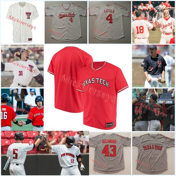 

пользовательского texas tech red raiders бейсбол джерси михей даллас эриксон лэннинг тейлор флойд mason montgomery bryce bonnin ttu red raid, Black