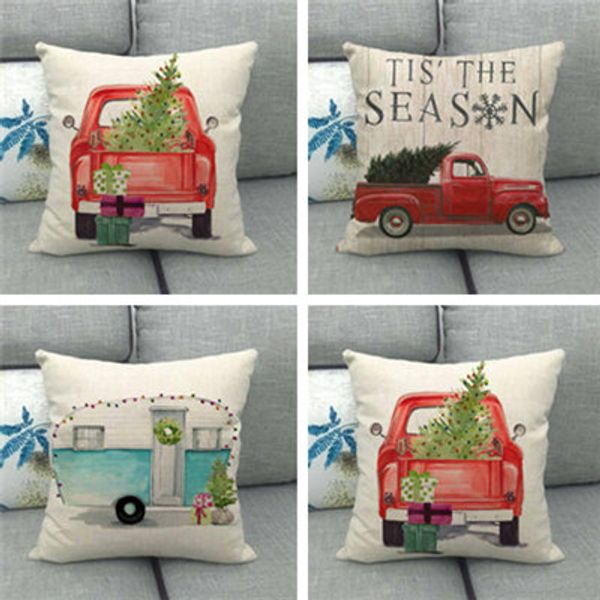 

45x45cm christmas new year linen sofa hug pillowcase office seat pillowcase printing landscape car