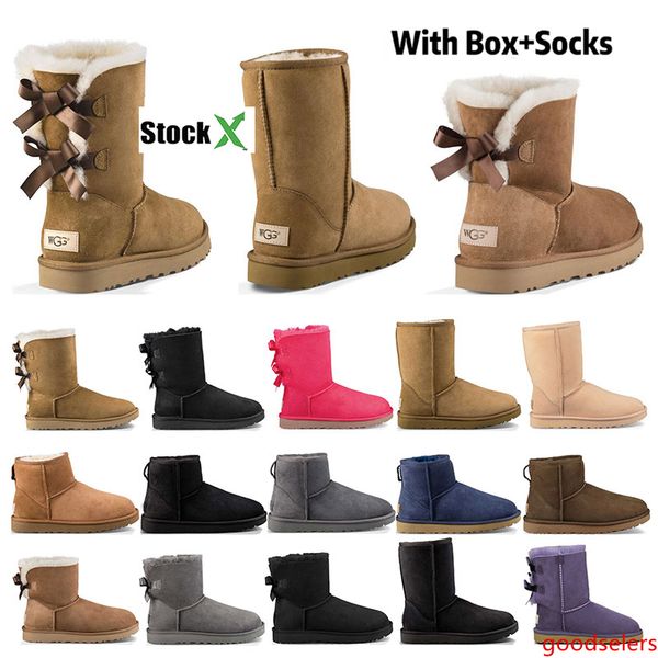 

2020 new boots australia women girl classic snow boots bowtie ankle short bow fur boot for winter black chestnut fashion size 36-41