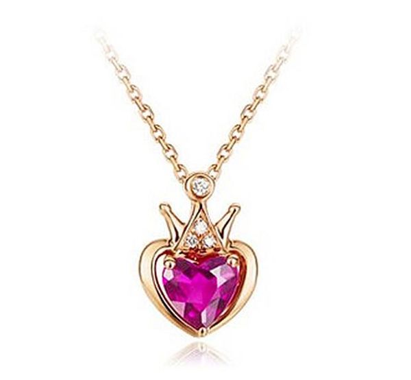 Cor colar de ouro coroa cadeia de turmalina clavícula vermelho em forma de coração senhoras moda pingente de diamante colar WY405