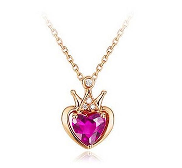 

color gold necklace crown red tourmaline clavicle chain heart-shaped fashion ladies diamond pendant necklace wy405, Silver