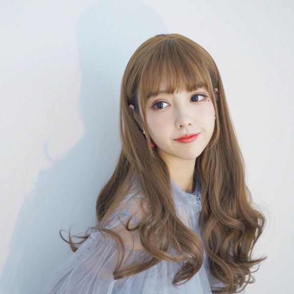 Korean Net Red Wig Fashion Lady Air Bangs Long Curly Hair Natural
