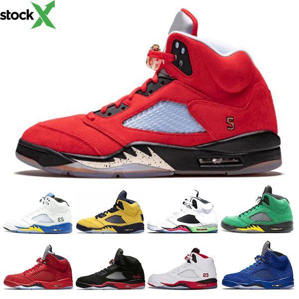 

2020 5s mens basketball shoes trophy room ice blue laney blue red suede fab 5 sp fire red sports sneakers size 7-13, Black
