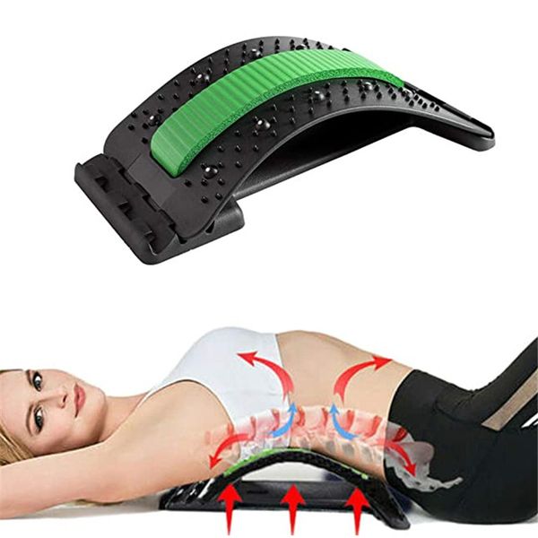 

relief back stretcher device for lower and upper lumbar spine back pain relief massager stretcher support equipment adjustable, Black;blue