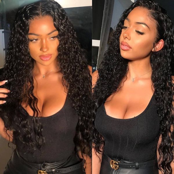 

прозрачные парики шнурка pre щипкового полный шнурок человеческих волосы парики glueless фронт шнурок человеческие волосы парики вьющийся, Black