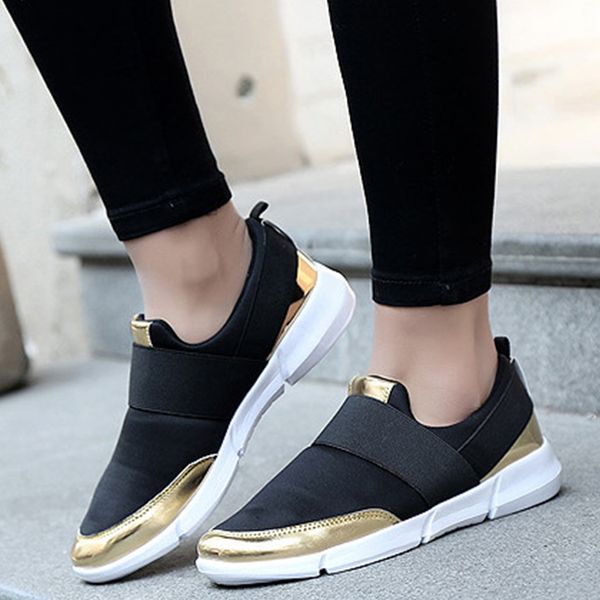 

fashion women girls breathable casual running flats sports slip-on shoes hot, Black