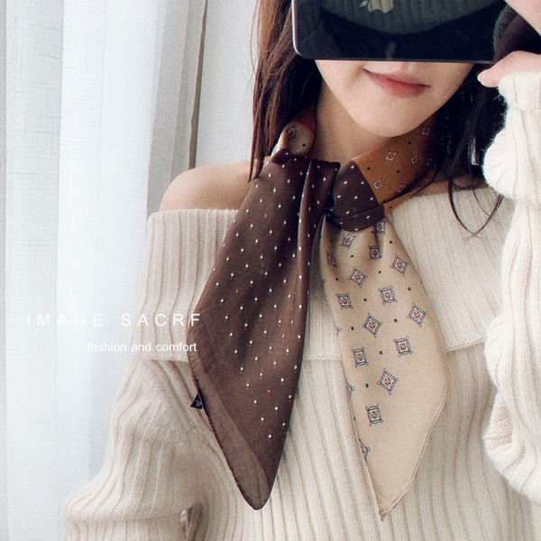 

ins scarf small square womens autumn western style fashion wild retro japanese-style silk-like little scarf spring and autumn scarf, Black;purple