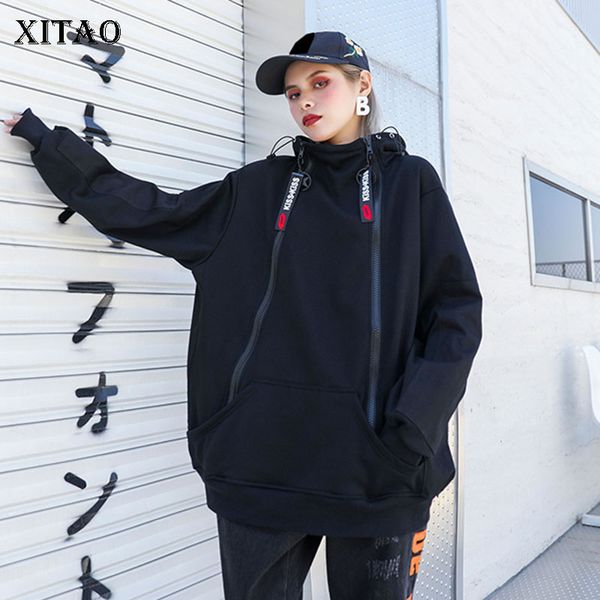 

xitao tide patchwork pocket black sweatshirt women clothes 2019 fashion personality age reduction black sweatshirt zll4345