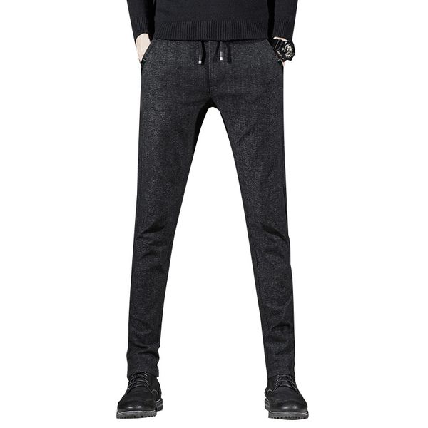 

2020 brand pants men casual elastic long trousers male cotton lattice straight gray work pant men's autumn large size 28-38, Black