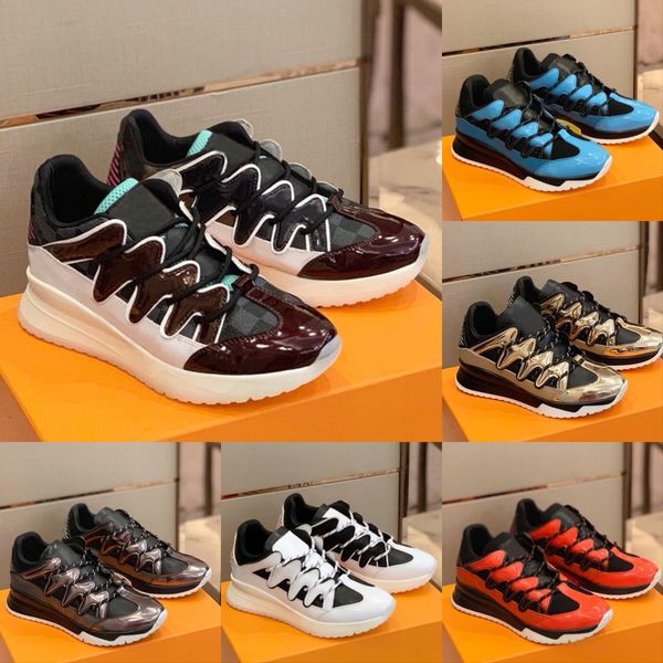 

зигзаг sneaker mens роскошные дизайнерские туфли моды класса люкс женщин лакированной кожи зашнуровать обувь на улице walking повседневные к, Black