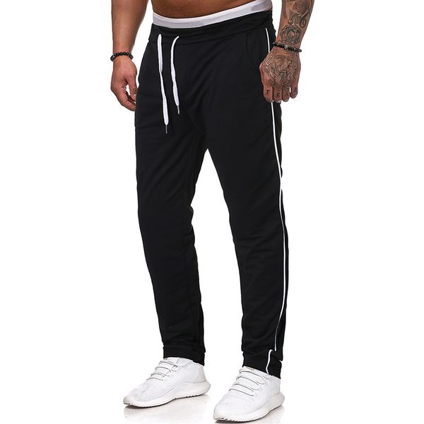 

mens designer straight white stripes sports running casual pants, Black