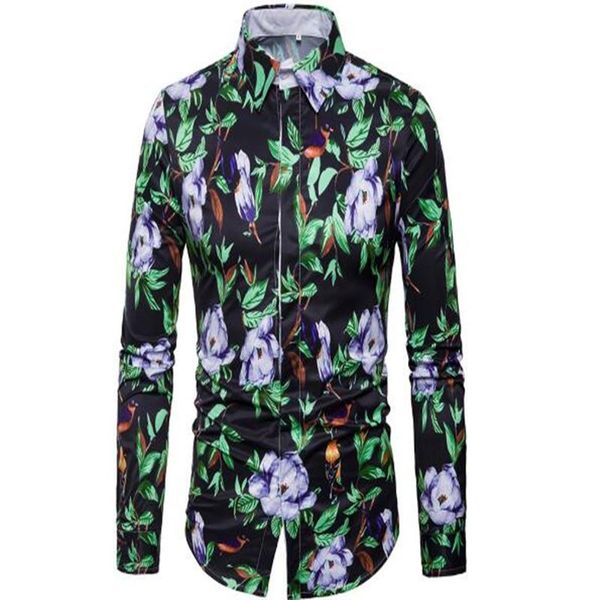 

spring/summer 2019 new fashion trend male han edition slim fashion floral print male lapel long-sleeve shirt cs9058, White;black
