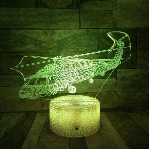 

3d optical illusion night light led 7 color changing lamp - cool soft light safe for kids - solution for nightmares - helicopter