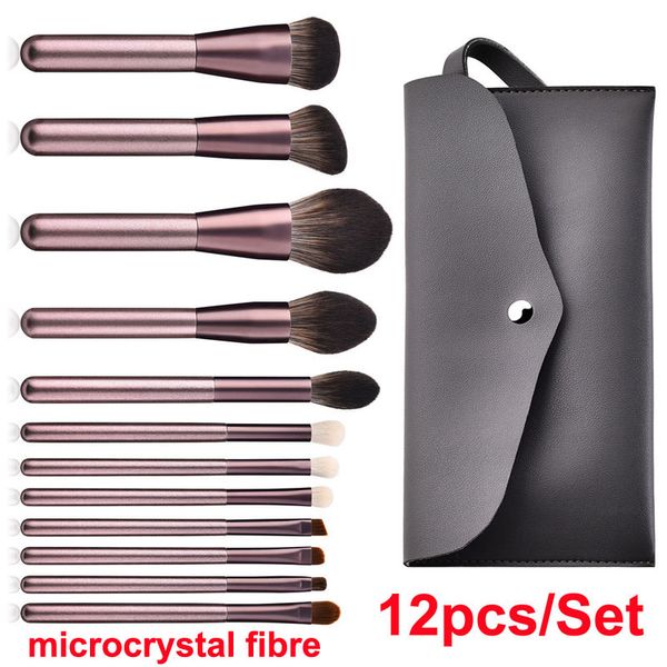 Set di pennelli per trucco da 12 pezzi + Borsa per ombretto Pennello per ombretto Kit di pennelli per contorno in polvere Strumenti per cosmetici di bellezza Pennello per correttore Pennelli per fondotinta