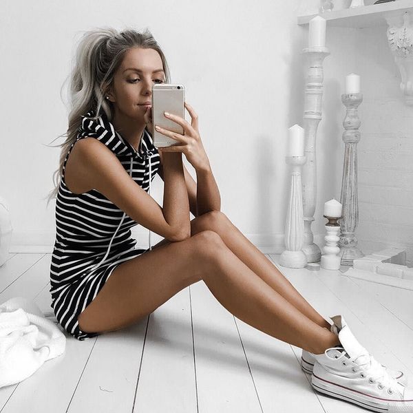 

woman sweatshirt woman clothes women summer hoodie sweatshirt fashion stripe vestidos festa robe femme clothes short casual long dresses, Black