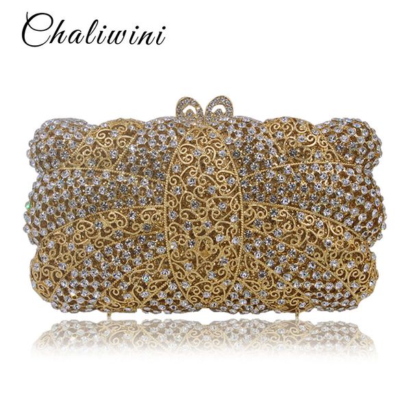 

luxury hollow out metallic crystal women evening clutch bag party purse wedding bridal handbag pouch soiree pochette bag