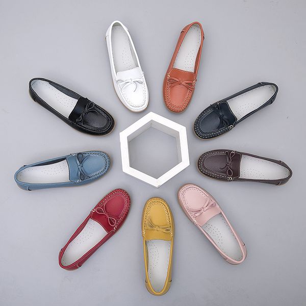 

2019 autumn new style women's shoes genuine leather slanted heel extra high korean-style casual mom shoes flat bow loafers, Black