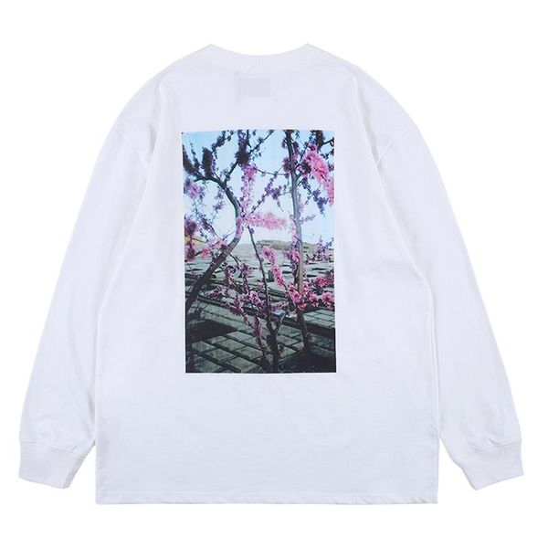 

floral p print long-sleeved t-shirt 2019 summer high street men and women with the same long-sleeved t-shirt black and white, White;black