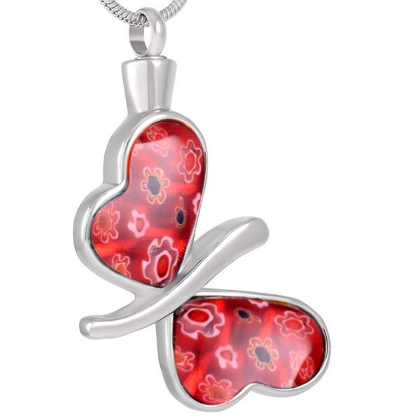 

ijd8492 crystal red butterfly stainless steel cremation jewelry pendant urn necklace memorial for ashes keepsake jewelry, Silver