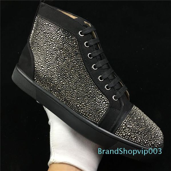 

name brand superstar red bottom mans sneakers outdoors fashion glitter crystal lace up high casual mans shoes party 001, Black
