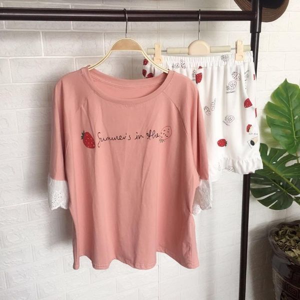 

new arrival strawberry pajamas two-piece set, Black;red
