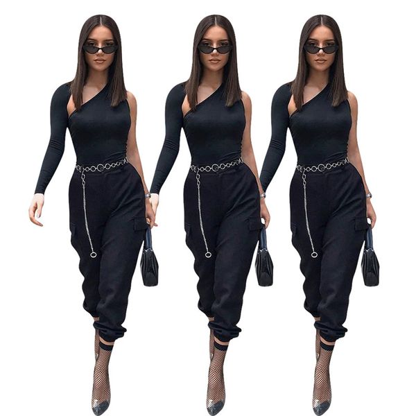 

women's single long sleeve halter high jumpsuit 2019 winter new fashion solid color christmas party club party jumpsuit, Black;white
