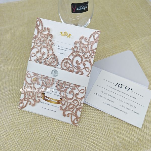 

Luxury glittery la er cut wedding invite with diamond belly band 2019 flower bridal hower wedding invitation hipping