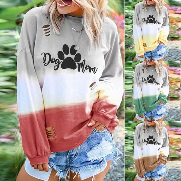 

womail sweatshirts autumn o-neck women rendering dog mom printing sweatshirt fashion long sleeve hollow out sweatshirt pullover, Black