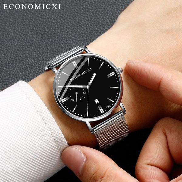 

watch men relogio masculino fashion simple stainless steel with luminous small dial watches quartz wristwatches erkek kol saati, Slivery;brown