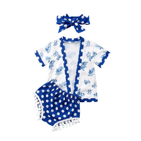 

kids newborn infant kid baby girl clothes flower cotton casual popular shawl cape coat cove up briefs shorts 3pcs outfits set, Pink;blue