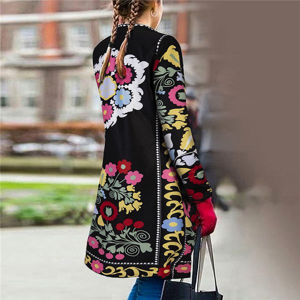 

women's jacket autumn and winter women's jacket retro national style fashion slim embroidery print long sleeve cardigan, Black;brown