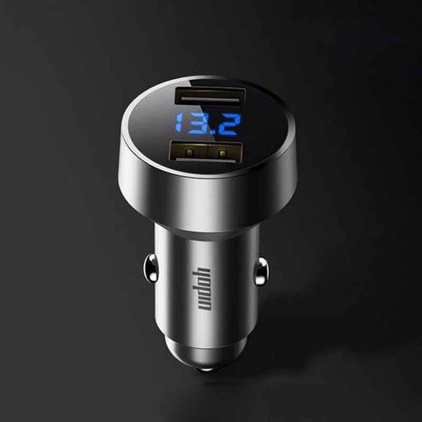 

dual usb car charger adapter 2.4a digital led voltage/current display auto vehicle metal charger for smart phone/tablet