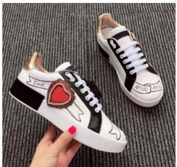 

2019 fashion men women designer shoes white portofino sneakers love valentines day luxury shoe casual shoes size 35-45 nk01, Black
