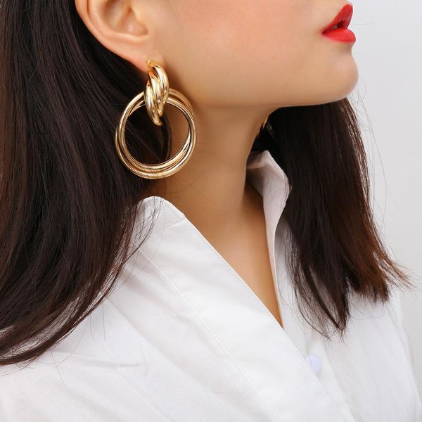 

oversized hollow round alloy drop earrings for women geometry alloy earrings wedding pendientes party jewelry, Silver