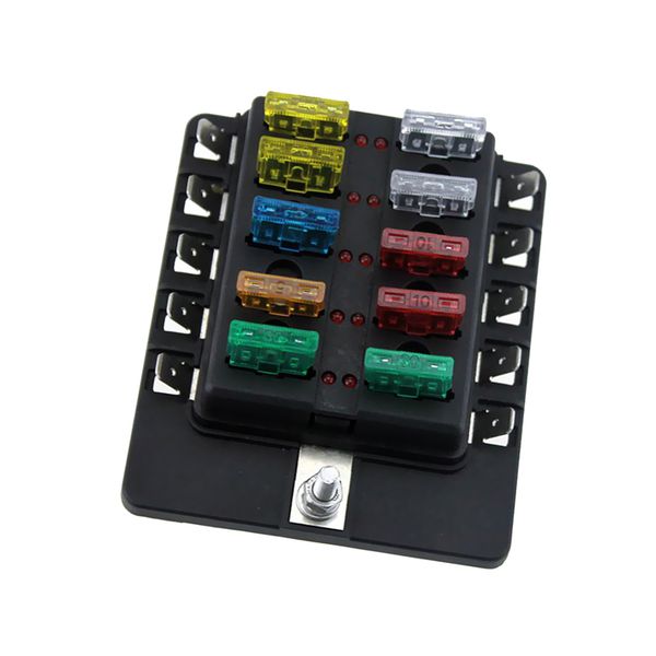 

car boat 6v/12v/24v 10 way fuse box holder and fuse with red led light kit