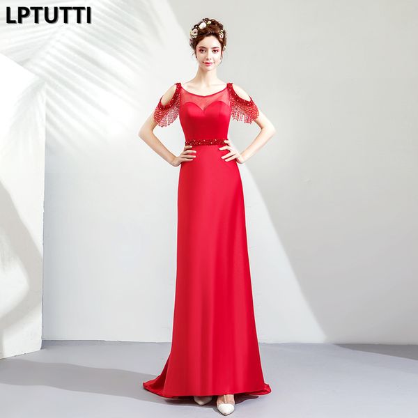 

lptutti tassel beading crystal new for women elegant date ceremony party prom gown formal gala events luxury long evening dress, White;black