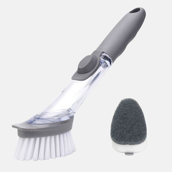 

double use kitchen cleaning brush scrubber dish bowl washing sponge automatic liquid dispenser kitchen pot cleaner tools