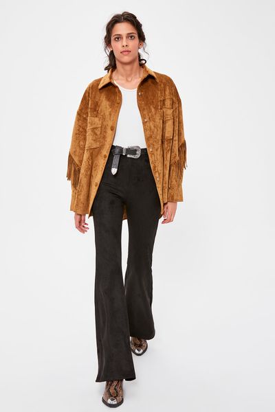 

trendyol black suede spanish bell-bottomed pants twoaw20pl0304, Black;white