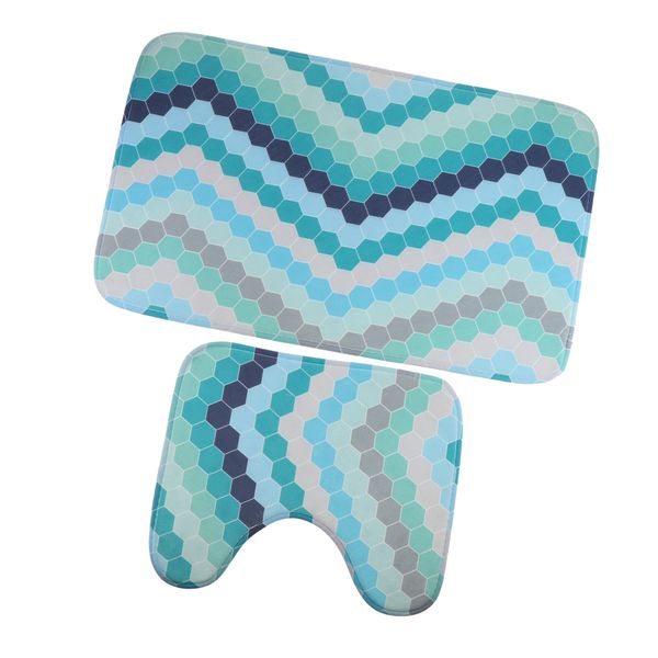 

2 pieces polyester fiber nonslip bath mat u shaped contour mat set