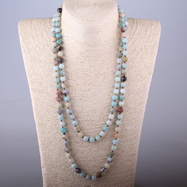 

moodpc bohemian jewelry fashion knotted long halsband amazonite stones necklace, Silver