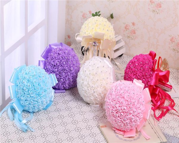 

foam ribbon bouquet artificial flowers pe rose bridal bridesmaid wedding decoration simulation rhinestone bride holding flower