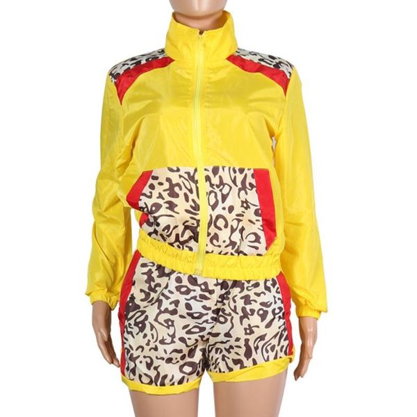 

jaycosin women long sleeve jacket + leopard patch shorts print two-piece sports suit ropa de mujer primavera verano 2020, White