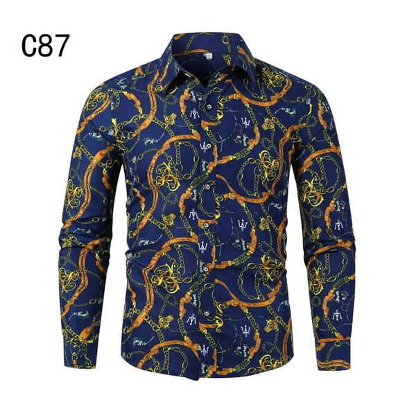 

autumn 2019 four-season long-sleeved men's lapel shirt, a casual and fashionable single-breasted printed long-sleeved shirt purs, White;black