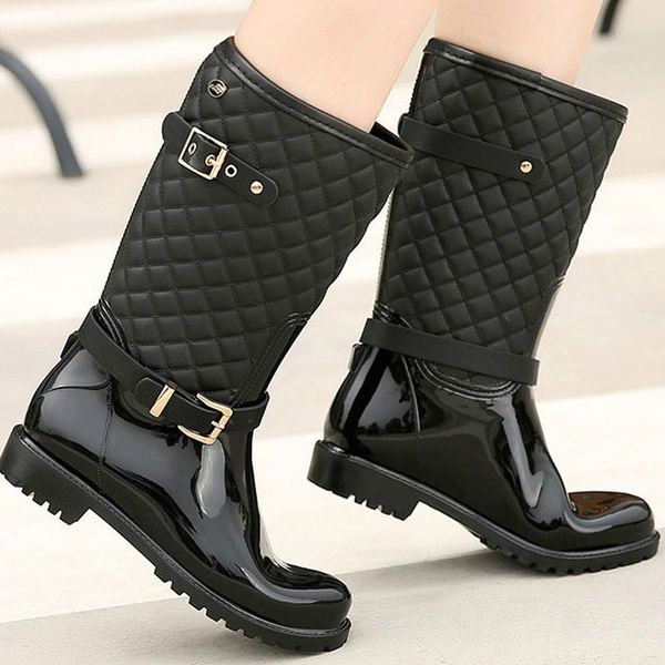 

2020 fashion quality new water rain shoes warm women's plaid fashion lady rain boots in the boots ladys rainboots, Black