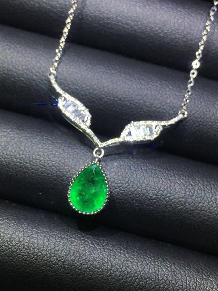 

emerald necklace fine jewelry pure 18 k gold jewelry au750 natural green emerald 1.5ct gemstones pendants fine necklace, Silver