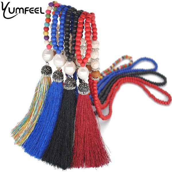 

yumfeel brand new jewelry necklace 10 color choice synthetic stone pearl crystal paved tassel pendant necklace long gifts women, Silver