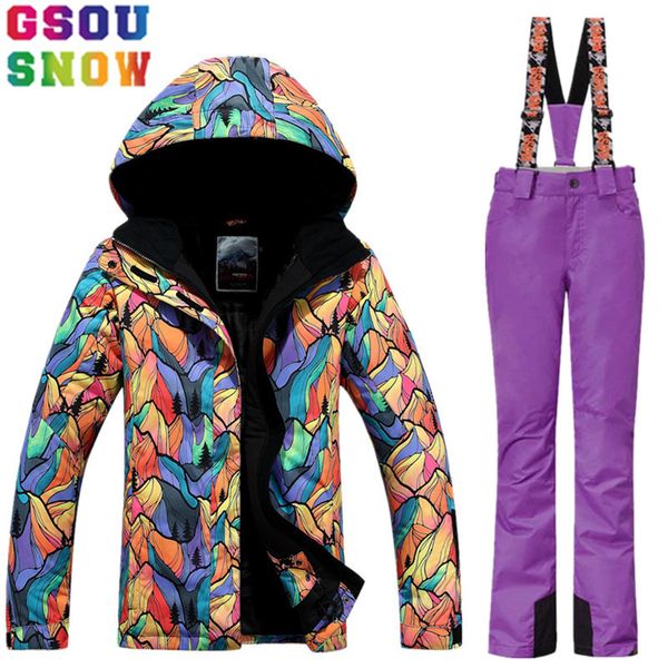 

gsou snow women's winter waterproof ski suit women ski jacket+pants set outdoor skiing snowboard jacket pants sport snow clothes